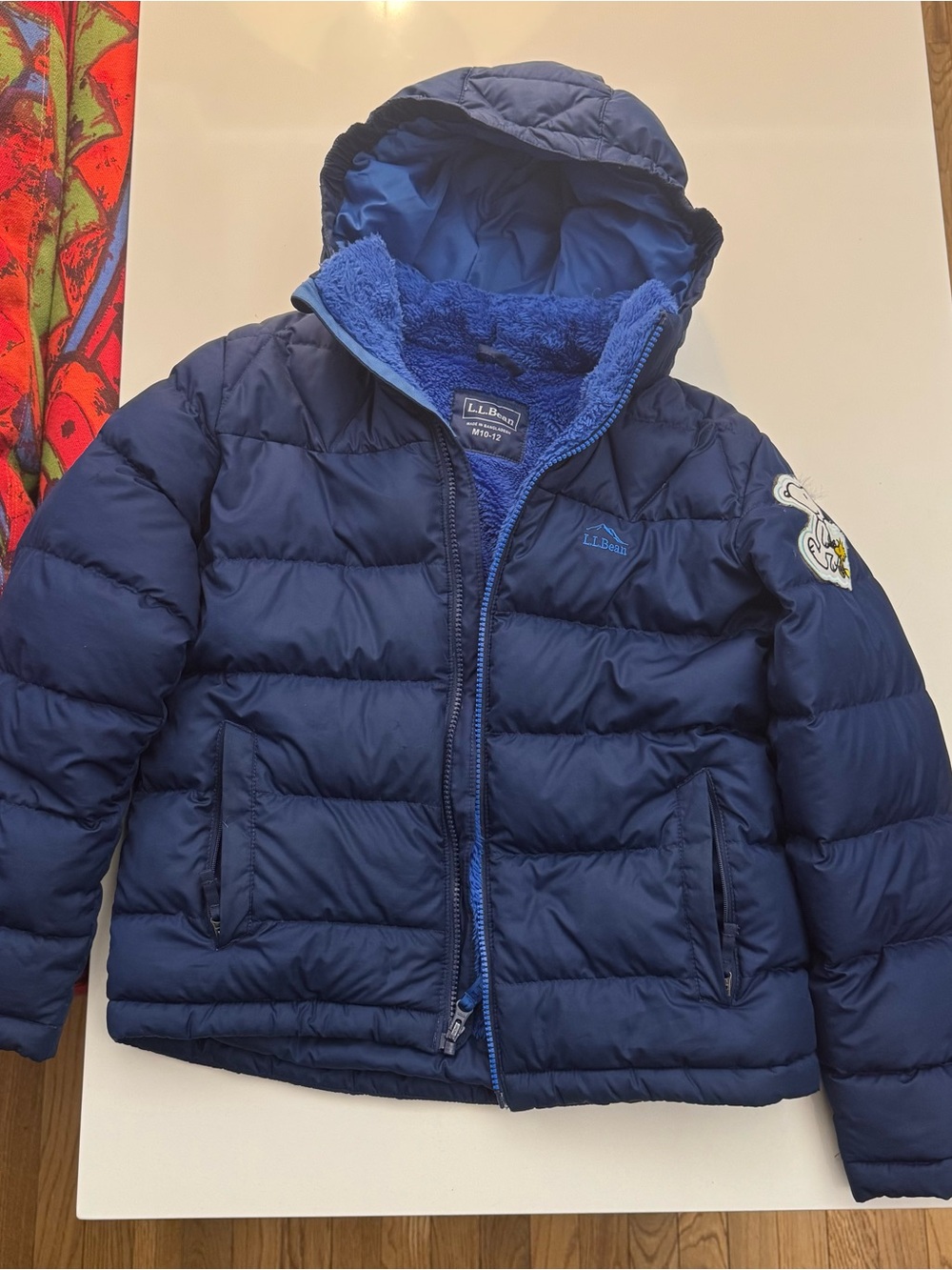 L.L. Bean Kids Navy Blue Puffer Jacket with Hood and Cozy Liner